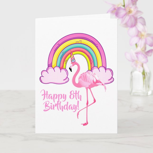 Unicorn Flamingo Magical Rainbow Girl 8. Geburtsta Karte (Orchidee)