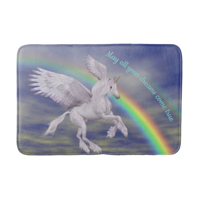 Unicorn fliegen über Regenbogen Träume Fantasiepfe Badematte (Vorderseite)