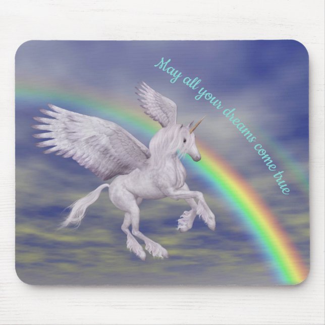 Unicorn fliegen über Regenbogen Träume Fantasiepfe Mousepad (Vorne)