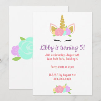 Unicorn Floral Birthday Party Invitation 