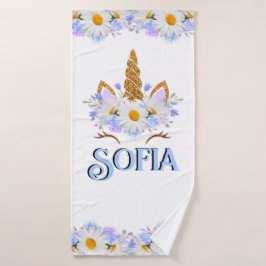 Unicorn Floral Gold Glitzer Personalisiert Badehandtuch