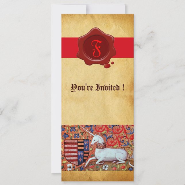 UNICORN FLORAL PARCHMENT RED WAX SIEGEL MONOGRAM EINLADUNG (Vorderseite)