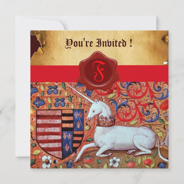 UNICORN FLORAL PARCHMENT RED WAX SIEGEL MONOGRAM EINLADUNG (Vorderseite)