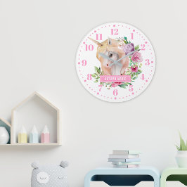 Unicorn florale Kids Wall Clock Große Wanduhr