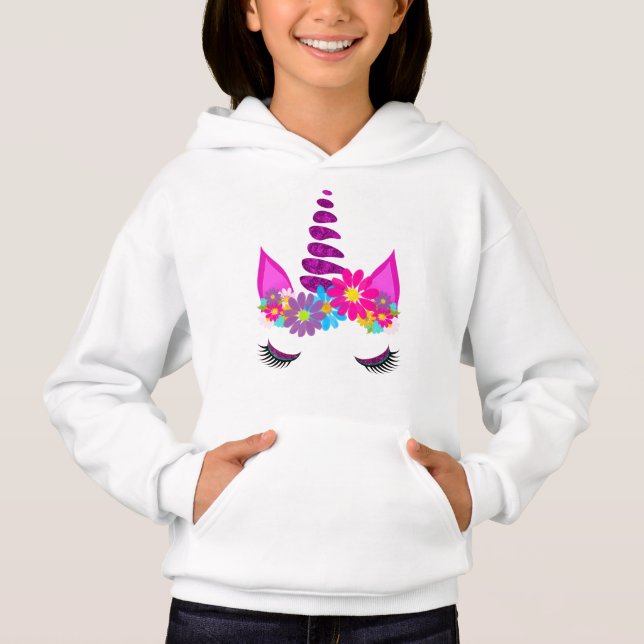 Unicorn Flower y Super Niedlich Girly Hoodie (Vorderseite)