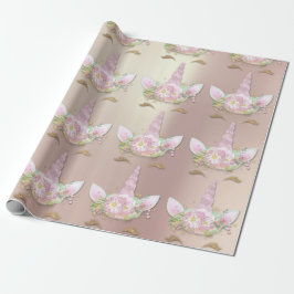Unicorn Funkelnd Glitzer Pink Gold Blütenfrüchte Geschenkpapier