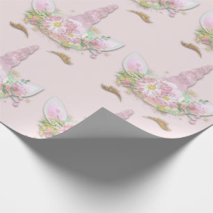 Unicorn-funkelnd Glitzer-Rosa-Goldblumenpastell Geschenkpapier