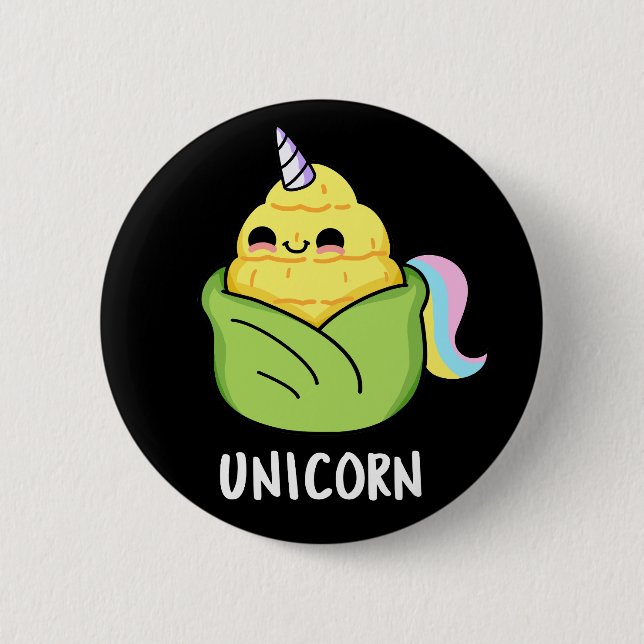 Unicorn Funny Baby Corn Pun Dark BG Button (Vorderseite)