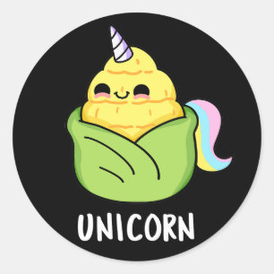 Unicorn Funny Baby Corn Pun Dark BG Runder Aufkleber