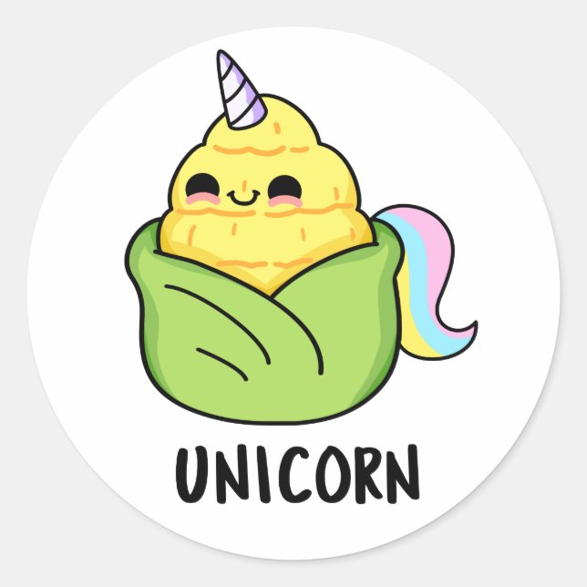 Unicorn Funny Baby Corn Pun Runder Aufkleber (Vorderseite)