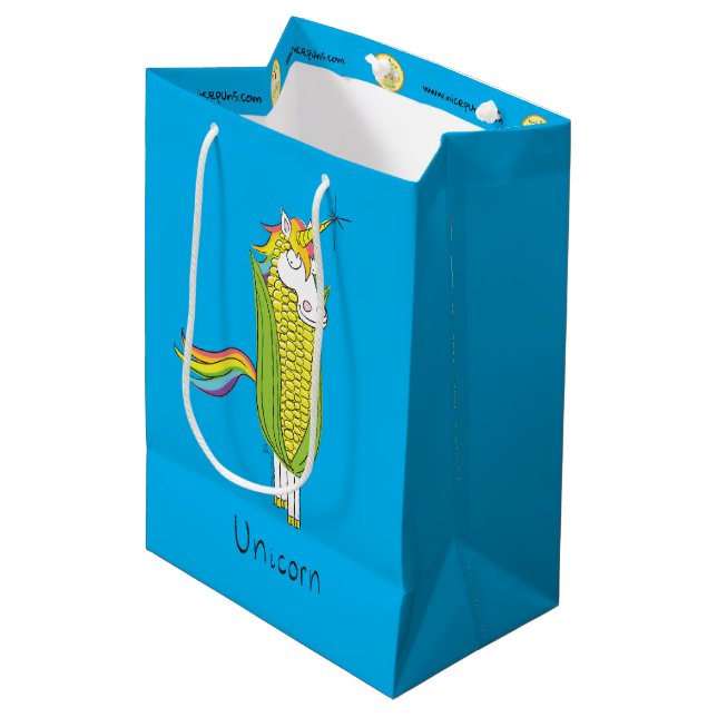 Unicorn Funny Corn Geschenktasche Mittlere Geschenktüte (Vorderseite Schrägansicht)