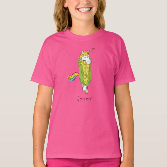 Unicorn Funny Corn Kid's Girl's T - Shirt (Vorderseite)