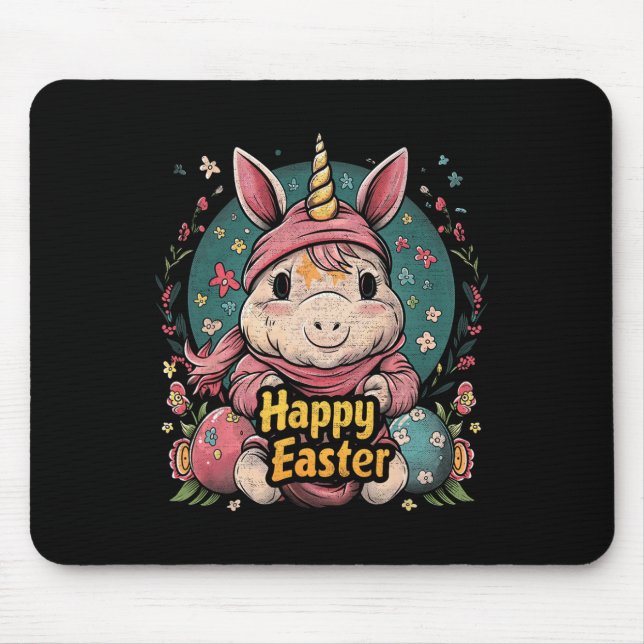 Unicorn - Funny Happy Oster - Egg Boys Mädchen Kin Mousepad (Vorne)