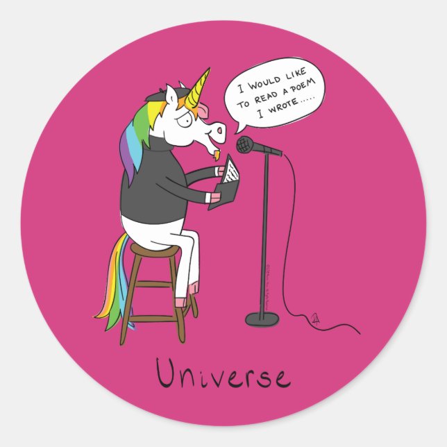 Unicorn Funny Poetry Runder Aufkleber (Vorderseite)