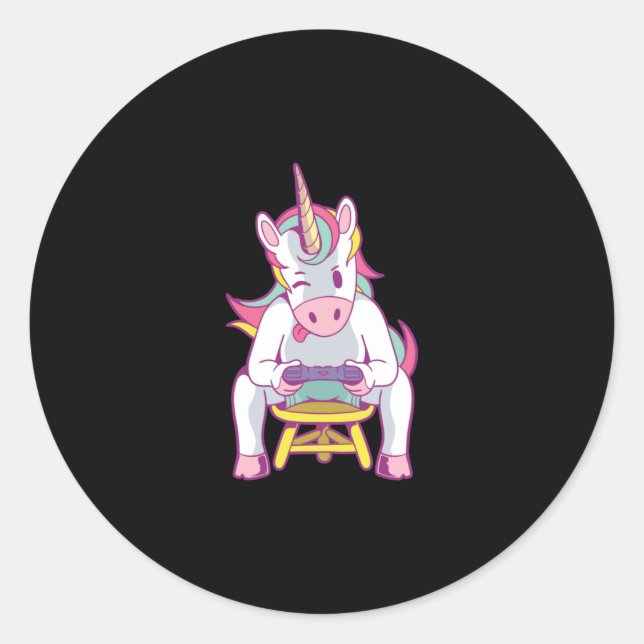 Unicorn Gamer Runder Aufkleber (Vorderseite)