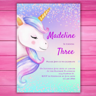 Unicorn Geburtstag Einladung Girls Pastel Rainbow