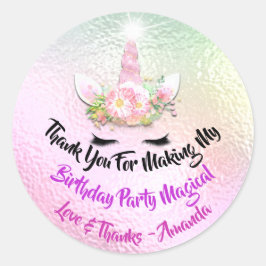 Unicorn Geburtstag Gefallen Pink Spark Gold Floral Runder Aufkleber