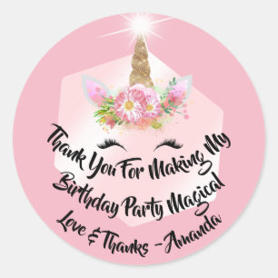 Unicorn Geburtstag Gunst Rose Park Pink Blütenlash Runder Aufkleber