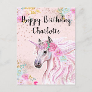Unicorn Geburtstag Rosa Aquamariner Individuelle N Postkarte