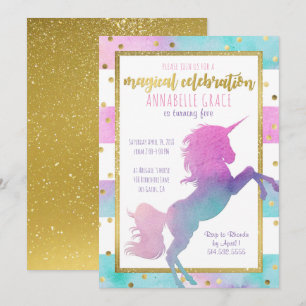 Unicorn-Geburtstags-Einladung Watercolor-Glitzer Einladung