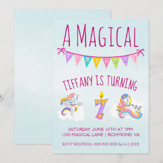 Unicorn Geburtstagsparty für 7 Jahre Einladung