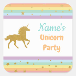 Unicorn Geburtstagsparty Glitzer Girl Kinder Stick Quadratischer Aufkleber