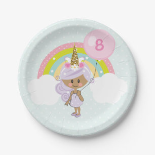 Unicorn Geburtstagsparty Teller Dunkler Skin Tone