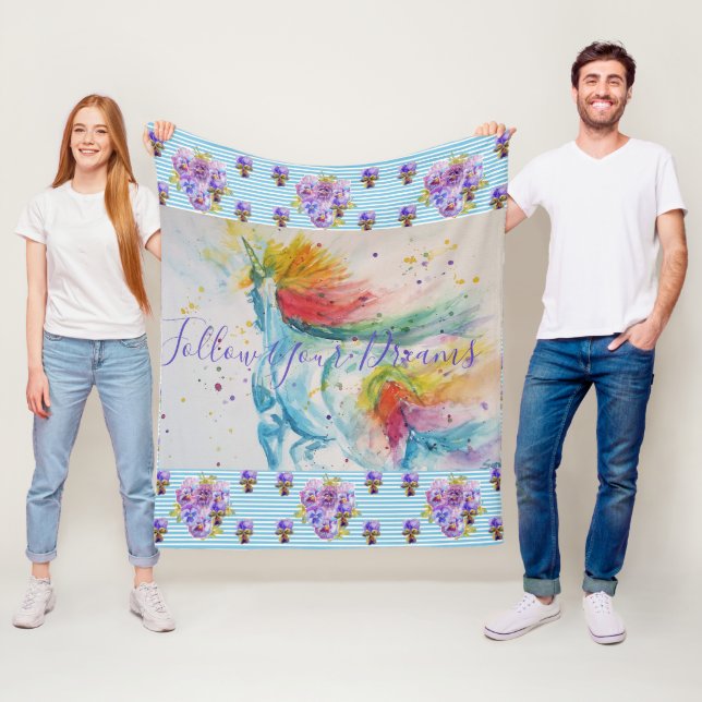 Unicorn Gemälde folgen Ihren Träumen Fleece Blanke (Beispiel)