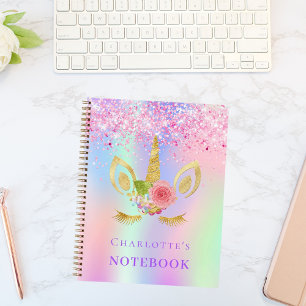 Unicorn Gesicht rosa lila Holografin Notizbuch