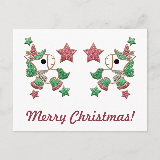 Unicorn Gingerbread Cookies "Frohe Weihnachten!" Postkarte (Vorderseite)