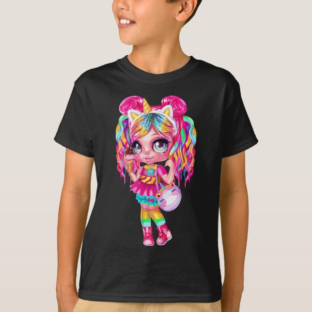 Unicorn Girl Ice Cream - Niedliche Regenbogenkleid T-Shirt (Vorderseite)