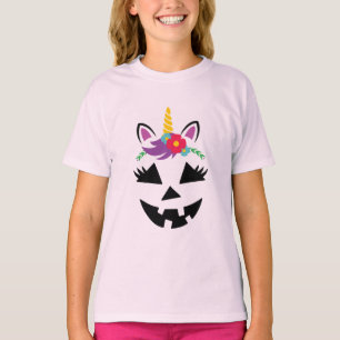 Unicorn Girl Kürbislaterne Pumpkin Face Halloween T-Shirt