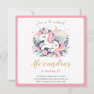 Unicorn Girl Magical Pastel Pink Geburtstagsparty Einladung