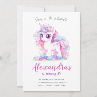 Unicorn Girl Magical Pastel Pink Geburtstagsparty Einladung