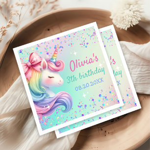 Unicorn Girl Magical Pastel Rainbow Birthday Serviette