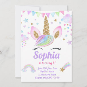 Unicorn Girl Magical Pastel Rainbow Pink Geburtsta Einladung