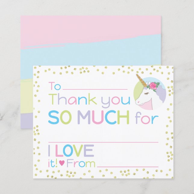 Unicorn Girl Stationery Fill-in Vielen Dank (Vorne/Hinten)