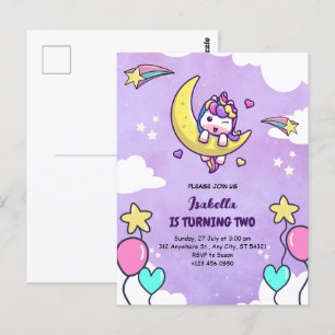 Unicorn Girl Two 2. Geburtstag Einladung Postkarte