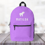 Unicorn Girls Hübsch Girls Niedlich Lila Bedruckter Rucksack<br><div class="desc">Ein individuelles Design auf lila Hintergrund mit einem unikornfarbenen Motiv-Symbol in Weiß,  das leicht durch das Hochladen eines eigenen Logos,  Bildes oder Motivs ersetzt werden kann! Der personalisierte Monogramm-Name in der weißen,  modernen Blocktypografie kann durch Ihren eigenen Namen oder benutzerdefinierten Text ersetzt werden. Das perfekte Geschenk oder Accessoire!</div>