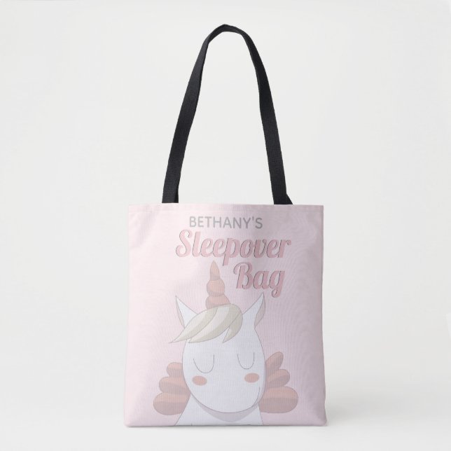 Unicorn Girly Pink Personalisiert Sleepover Beutel Tasche (Vorderseite)