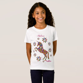 Unicorn glaube Blume Glitzer personalisieren T-Shirt
