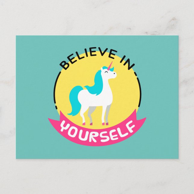 Unicorn "Glauben Sie an sich selbst" motivierend z Postkarte (Vorderseite)
