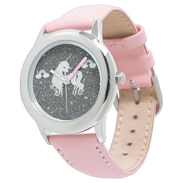 Unicorn Glitzer Black Armbanduhr (Schrägansicht)