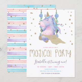 Unicorn Glitzer Magical Girl Geburtstagsparty Einladung