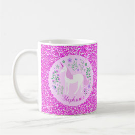 Unicorn Glitzer Personalisierter Name Kaffeetasse