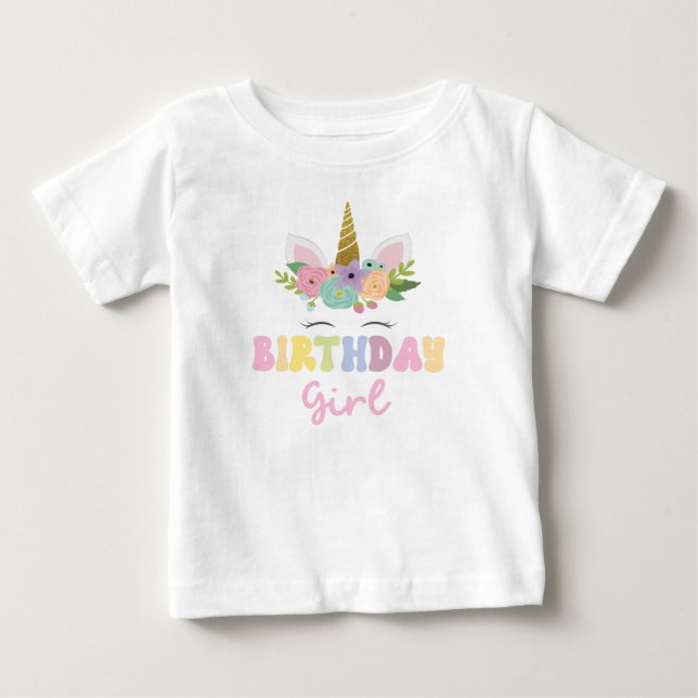 Unicorn Glitzer Rainbow Birthday Girl Party Outfit Baby T-shirt (Vorderseite)