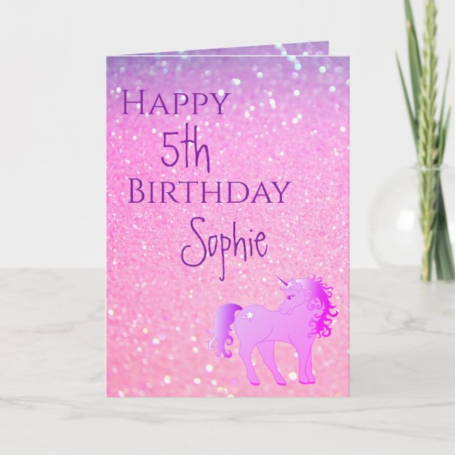 Unicorn Glitzer Rosa Lila Niedliche Mädchenzeit Ge Karte (Vorderseite)