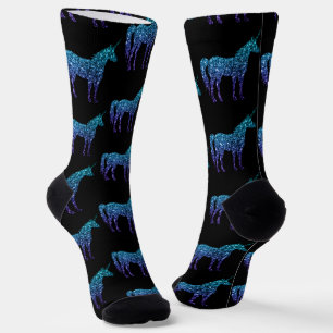 Unicorn Glitzern Aqua Blue Obre Muster schwarz Socken