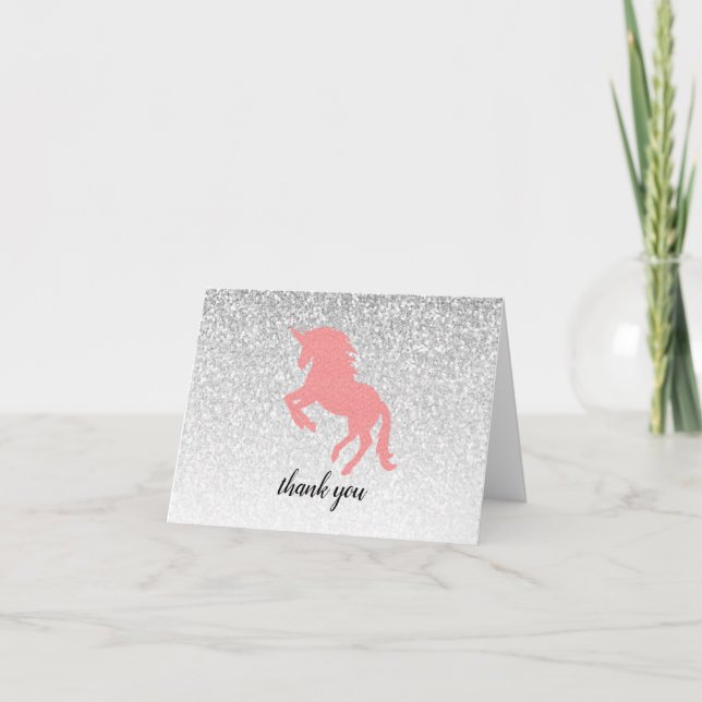 Unicorn Glitzern Happy Birthday Party Dankeskarte (Vorderseite)