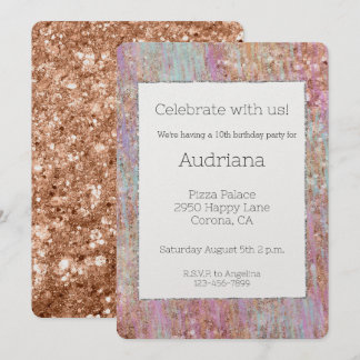 Unicorn Glitzy Rose Gold Glitzer Sparkle Geburtsta Einladung